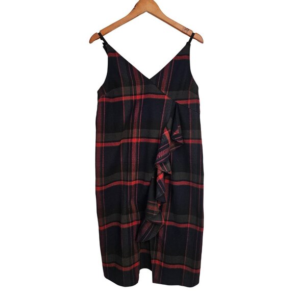 BP. Plaid Black & Red Sleeveless Midi Dress With Ruffle Detail Women Size M - Picture 4 of 8